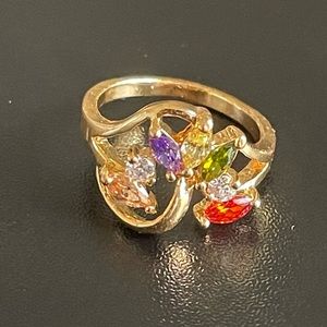 Multicolor stone 18k gold plated ring size 7
